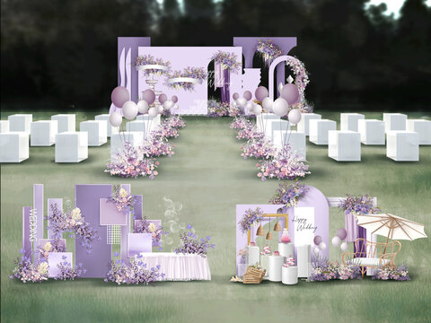 室外草坪露天紫色浪漫婚礼
