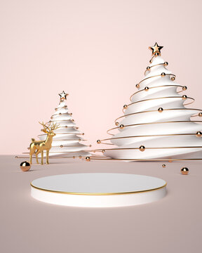 3D圣诞节白色圣诞树展台背景