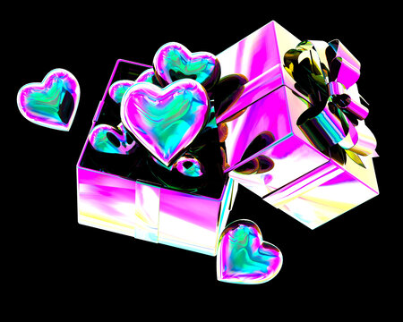 3D渲染的酸性风爱心礼盒
