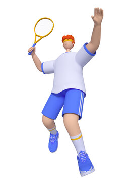 3D跳起的打网球卡通男孩