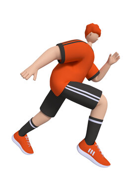 3D红短袖黑短裤跑步卡通男孩