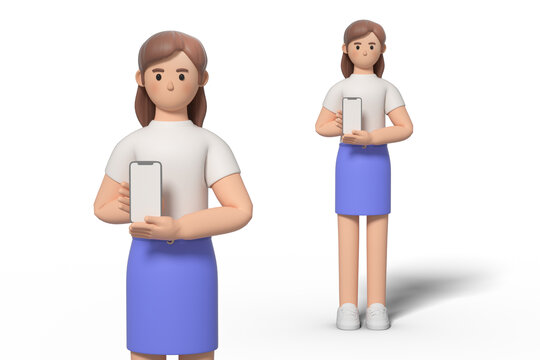 3D渲染拿手机的女人
