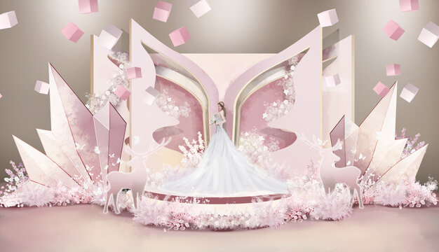 粉色梦幻婚礼手绘效果图