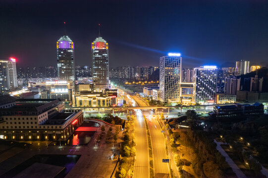 桂林城市夜景金茂中心航拍