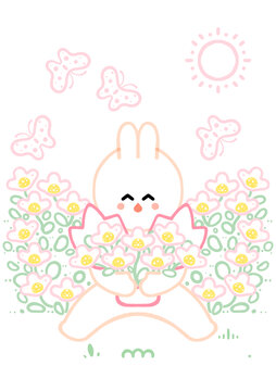 粉红抱花兔