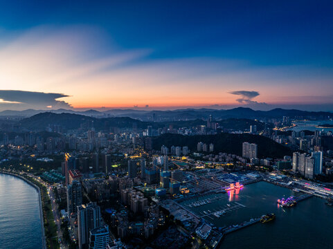 珠海香洲城市夜景航拍