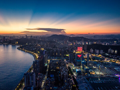 珠海香洲湾城市夜景航拍