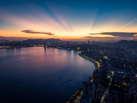 珠海香洲湾城市夜景航拍