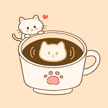 猫咪咖啡插画