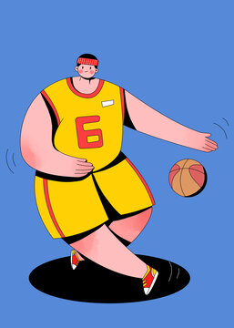 扁平描边异性比例运动人物篮球