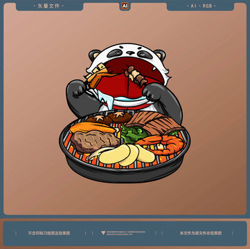 烧烤撸串烤肉插画设计