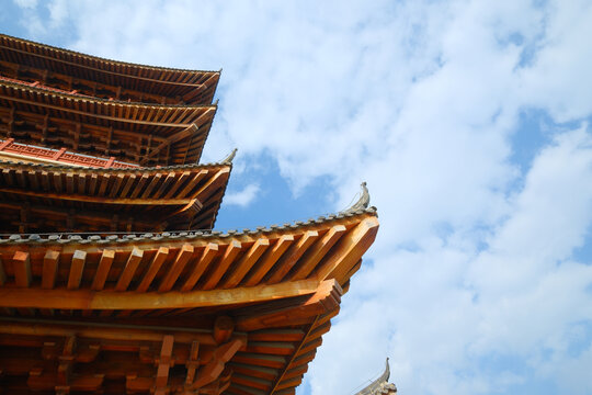 中式传统古建筑屋檐榫卯结构