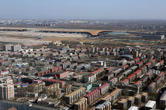 俯瞰北京首都机场及其周边