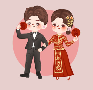 中式新郎新娘婚庆周边