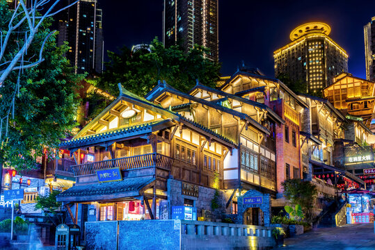 中国重庆十八梯传统风貌区夜景