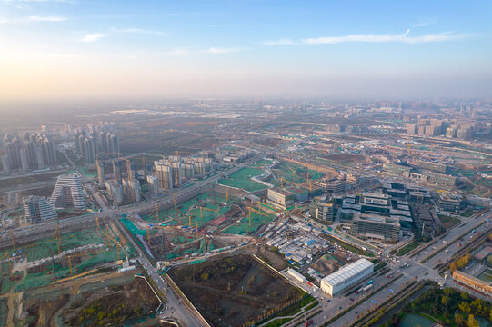 航拍西安高新建筑工地