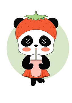 熊猫奶茶店logo店标草莓
