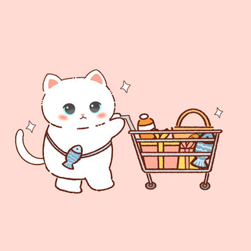 猫咪购物插画