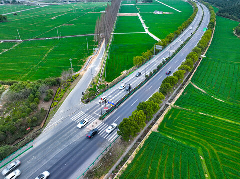 绿色的乡村田野与公路