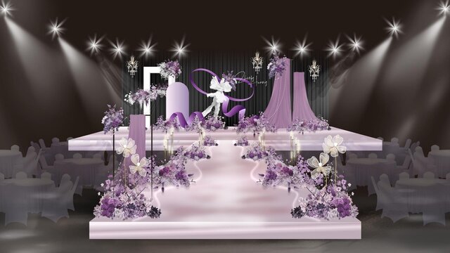 紫色婚礼舞台效果可制作