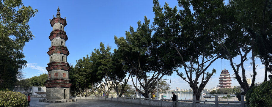 合江楼文笔塔同框全景