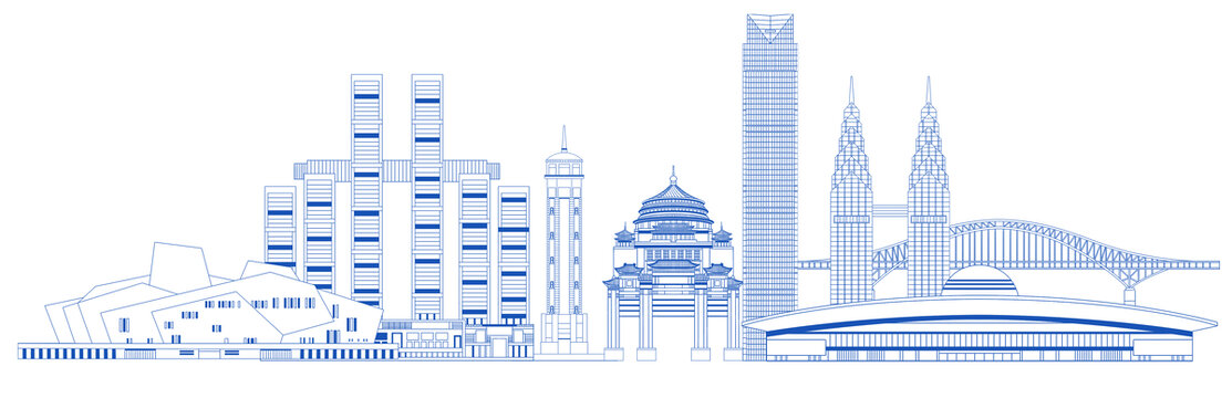 线条轮廓重庆地标建筑群