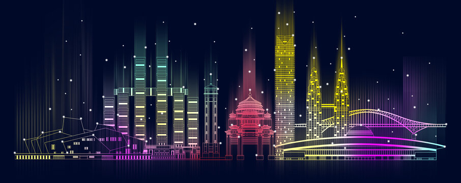 夜景光线重庆地标建筑群