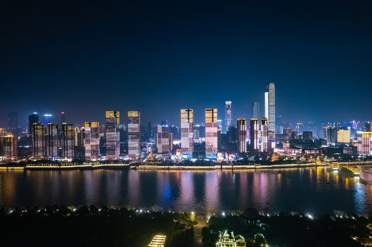 美丽长沙万达广场湘江夜景