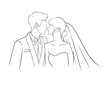 婚纱黑白结婚素描形象线条