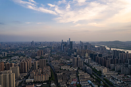 航拍长沙城市风光全景