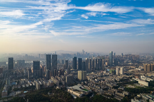 长沙城市风光全景现代都市航拍