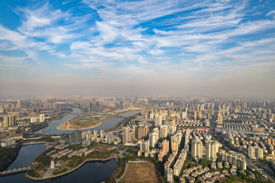 长沙城市风光全景现代都市航拍