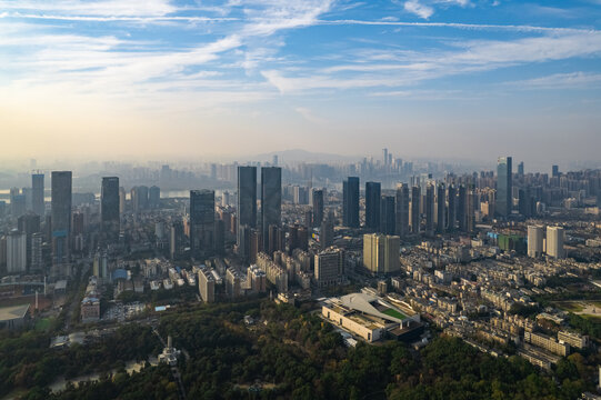 长沙城市风光全景现代都市航拍