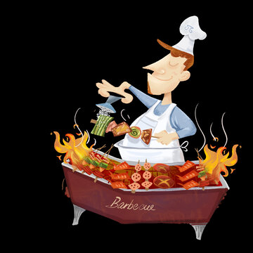 欧美卡通烧烤美食烹饪厨师元素