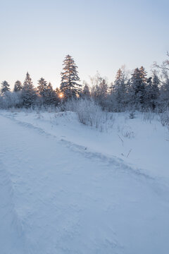 冬季长白山的雪地和雾凇