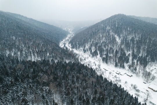 东北林海雪原森林航拍