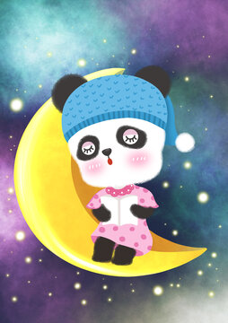 卡通月亮熊猫logo儿童店标