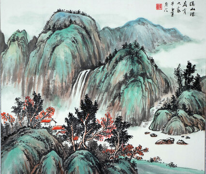 绿水青山山水画