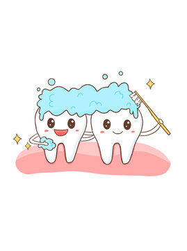 卡通刷牙清洁牙齿插图