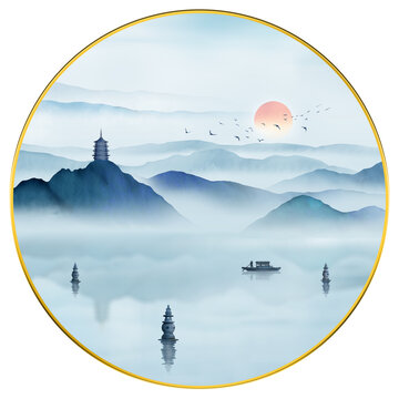 西湖水墨山水画