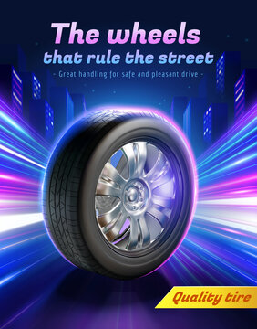 科技感城市速度光线 轮胎广告模板