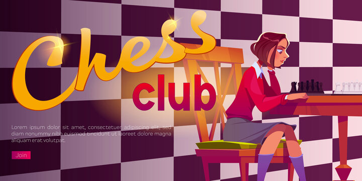 女性下棋盘插图 国际象棋俱乐部海报