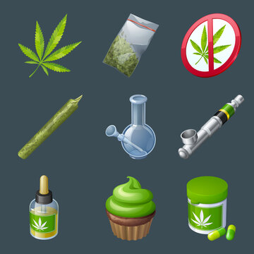 渲染大麻产品与吸食设备插图素材