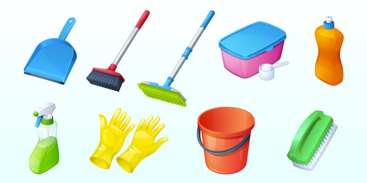 环境清洁工具与洗涤剂插图素材