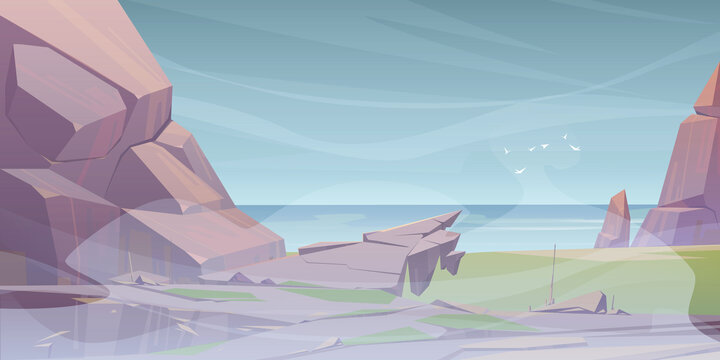 薄雾中的岩汉和海景插图