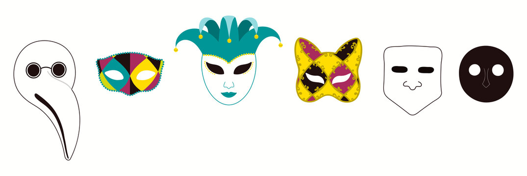 威尼斯狂欢节 传统面具平面插图