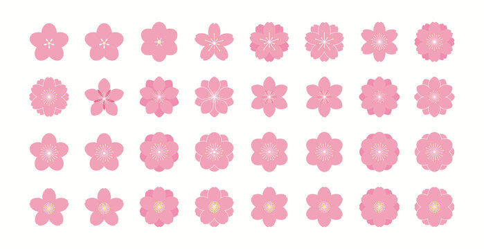 各式粉色花朵 平面插图素材