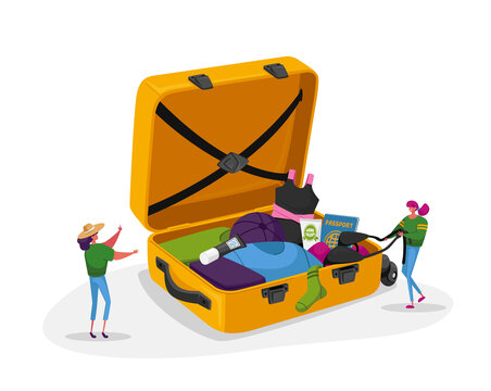 一起整理巨大行李 出国旅游准备平面插图