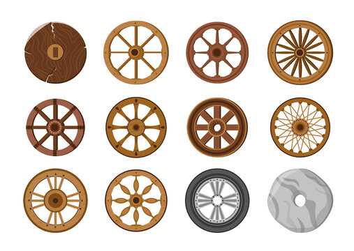从古代到现代车轮素材 平面插图集合