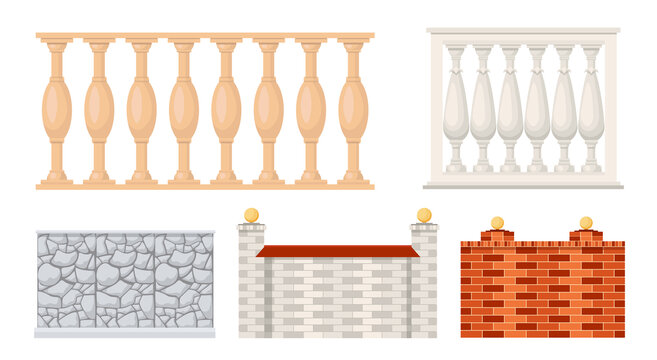 石头护栏与砖头围墙素材 平面插图